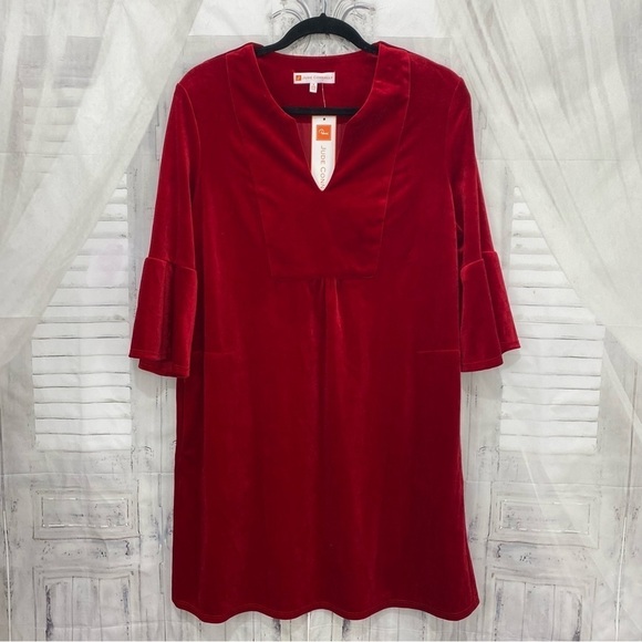NEW Jude Connally Size Small Dress Kerry Velvet Ruby Red V Neck Stretch Pockets - Picture 11 of 14
